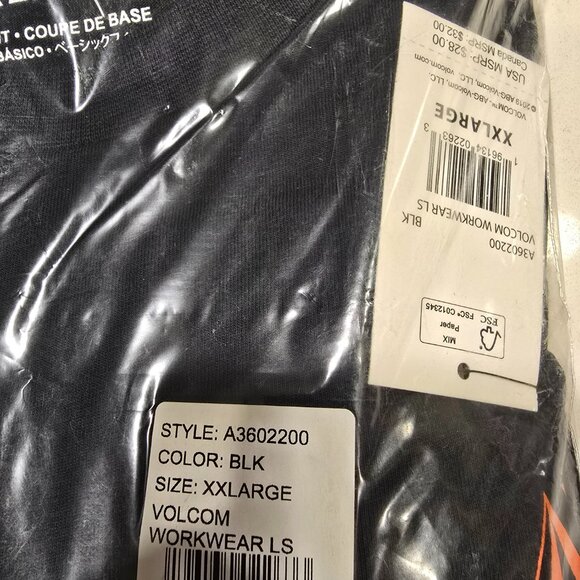 Volcom Workwear Long Sleeve Shirt - Black MENS XXL 2XL NEW TEE - Picture 2 of 4